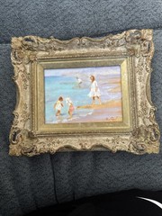 Rene Legrand Painting On Board “Kids On The Beach” 18×13 cm