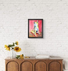 Original Abstract Dog Painting Canvas Neo Expressionist Fine Art Decor 11×14