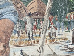 Large Original Realism Painting Colonial Pioneers Military Soldiers Landscape
