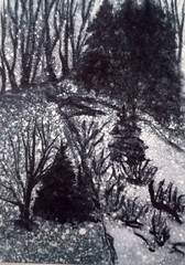 Original watercolor painting ACEO miniature monochrome winter landscape3,5×2,5in