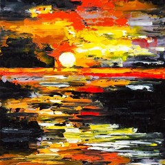 Sunset Seascape Painting Original Art Ocean Horizon Abstract 16×12 Wall Decor