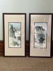 Two Dickens Chang Original Chinese Watercolors, Framed Signed 20 3/4 X 11 Frame