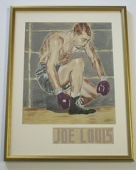 VINTAGE JOE LOUIS PAINTING BOXING RING BOXER ANTIQUE AMERICANA LIVINGSTON OLD