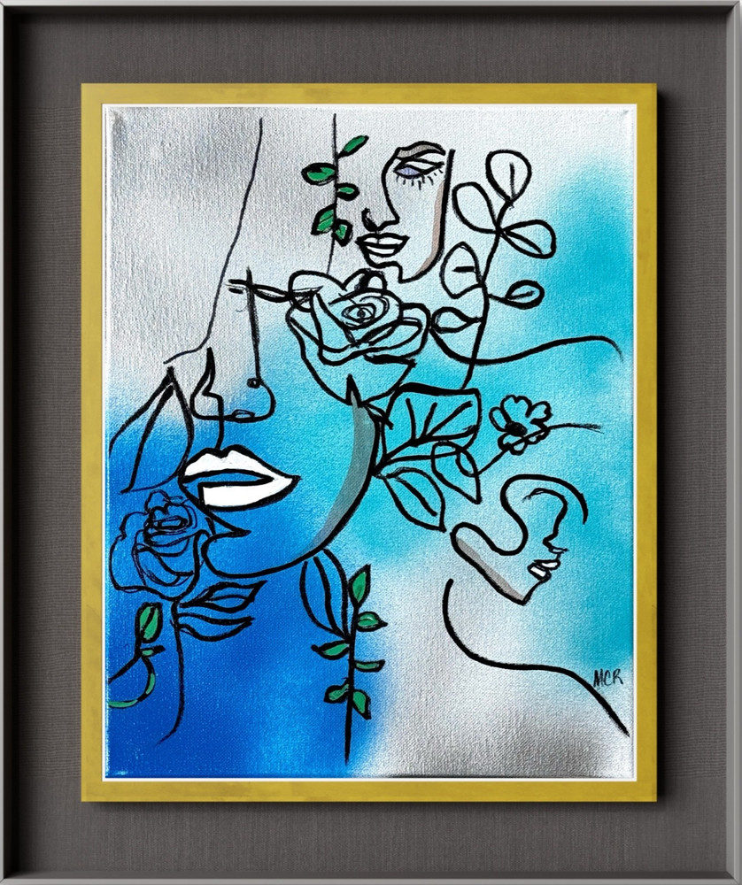 Woman Line Drawing White Lip Original Signed Mixed Media Art Painting 11×14 OOAK