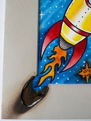 Original Watercolor Sci Fi Retro Rocket Painting ~ Art by Kev G