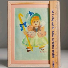 Little Bo Peep Painting In Pink Wooden Frame Artist Signed Kitschy 9.5×7.5 Sweet