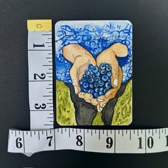 Blueberries – ACEO original hand painted watercolor on wax sealed cotton paper