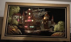Vintage Ashbrook Studios 1960s Spanish Ship & Mission Villa Lighted Painting