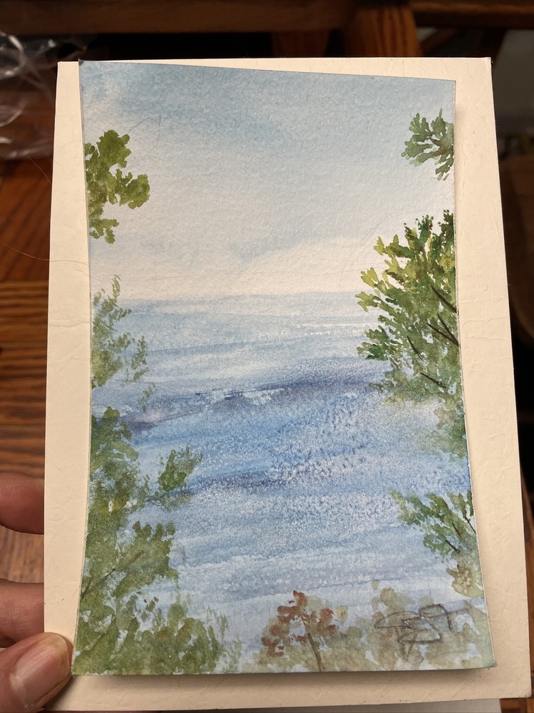 Orig. Miniature Watercolor Italy Mediterranean Blue Trail Cinque Terre PJ TELLER
