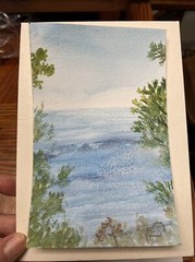 Orig. Miniature Watercolor Italy Mediterranean Blue Trail Cinque Terre PJ TELLER