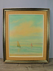Maui Hawaiian Painting by E Shimokawa WIND SURFING OFF KIHEI MAUI Signed 1987