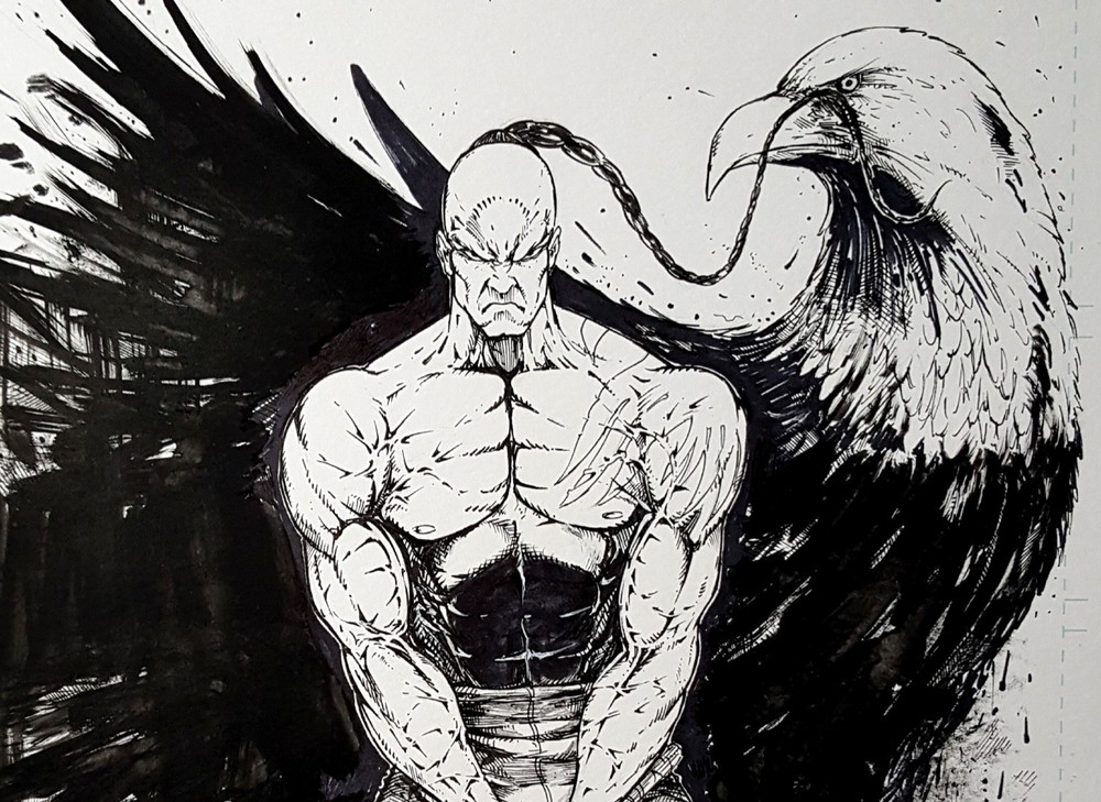 Original Pen and Ink Indian Eagle Artwork Comic Book Cover on Bristol Board