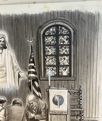 Appalachian Tennessee Artist Willard J Allen 2 Drawings Ink Jesus Flag Cat