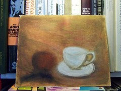 MCM 1980s STILL LIFE THE ESPRESSO CUP MODERN IMPRESSIONISTIC ORIG OIL PAINTING