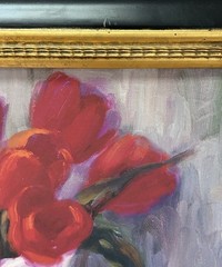 VTG Original Oil Painting “Red Tulips” By Bunny Oliver Signed Framed 16”x16”