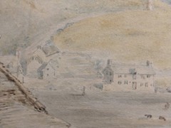 Watercolor Painting – Fishing Harbor Scene – 19th century New England School