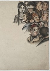 Beautiful mid-1800s head studies, watercolor, ink