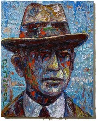 MAN PORTRAIT OIL█PAINTING hat█REALIST ART█SIGNED VINTAGE ORIGINAL OUTSIDER█MALE