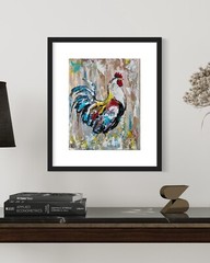 Rooster. Original acrylic painting on flat canvas. 9×12 inches.Signed