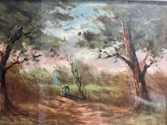 ITALIAN OIL ON CANVAS 2 WOMEN IN THE WOODS , SIGNED BY THE ARTIST
