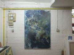 xxl oil painting blue spatulated orig sign ZM abstract blue 155×95 stretched canvas