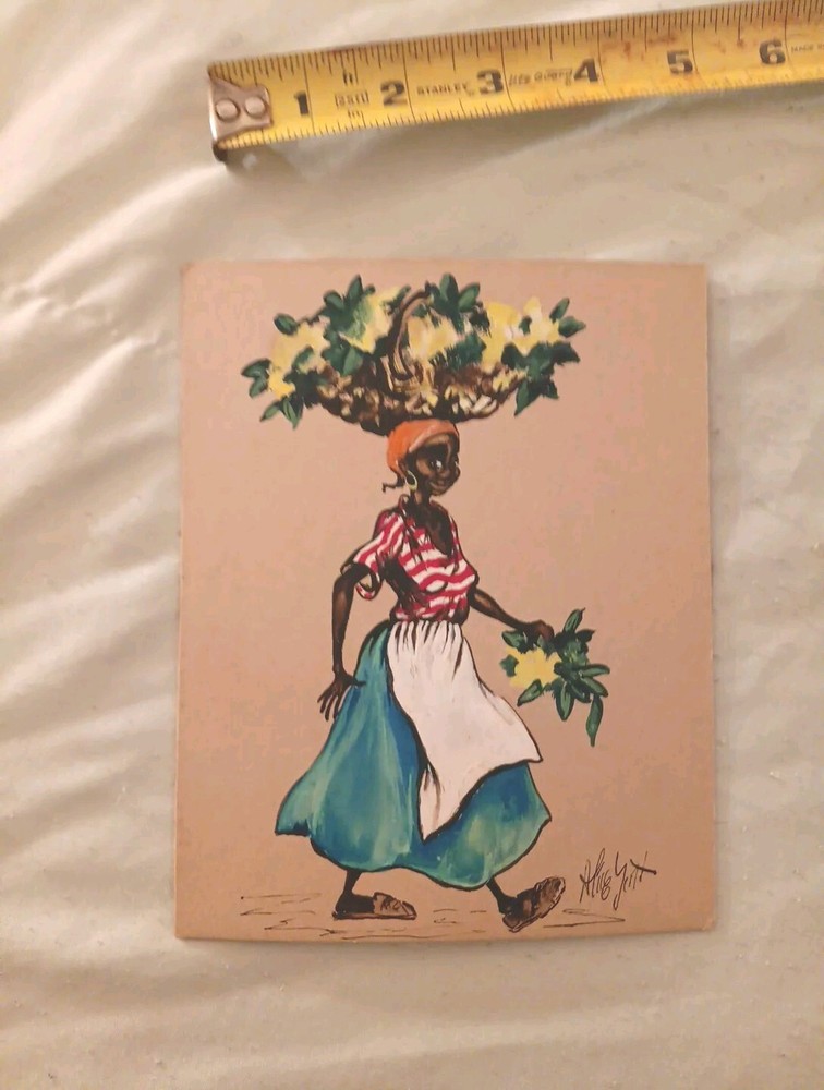 SALE Alice Scott Early Gullah Flower Vendor Gouache 5 3/8″×6 3/4″vibrant GC!
