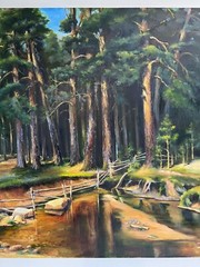 Pine Forest Painting, 38×28 inches , Large Green Trees Landscape, Wall Art Decor