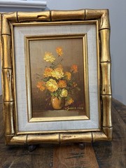Robert Cox Original Canvas Oil Painting Floral Signed Framed 9”x11