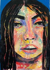 Original Woman Portrait Painting Rainbow Colored Outsider Art Miz Katie