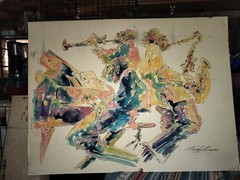 Michael Smiroldo Signed Jazz Watercolor Large Framed Original Artwork