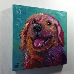Colorful Golden Retriever Dog Original Acrylic Painting Pet Portrait Decor 6×6