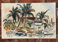 Michigan Artist Harry Glassgold Impressionist Watercolor. Miami 1949. Signed