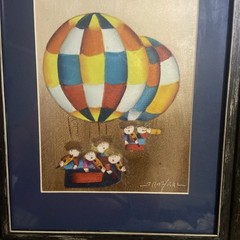 Joyce Roybal Children playing instruments in a Hot Air Balloon Painting W/ Frame