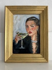 original oil painting Girl and Martini 15х21cm Wall Art Gift Impressionism