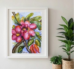 Original Watercolor Flower A4 Tropical Travel Art Bright Floral Painting OOAK