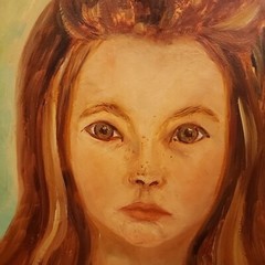 Unknown Painter Portrait Red Headed Girl Green Eyes Oil Painting 1967 Framed
