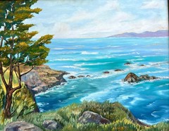 Vintage Oil Painting American Nautical Coastal Landscape California Monterey Bay