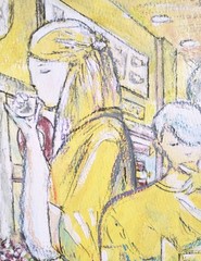 9 inch x 12 inch – Coffee Shop Drawing – NO FRAME by A. Avila