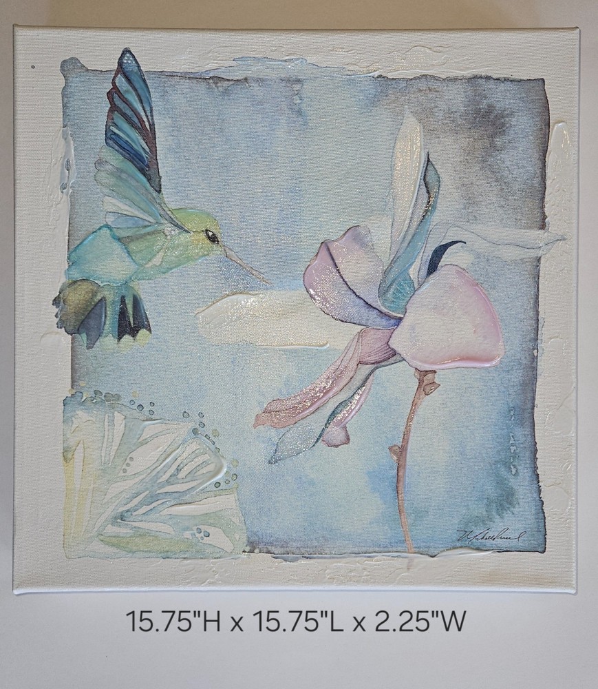 Michell Ruud Hummingbird and Blue Orchid Flower Hand Painted Canvas Wall Art
