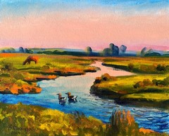 Oil Painting Ducks In The River V. Simashchuk Unframed Original nAAA3578