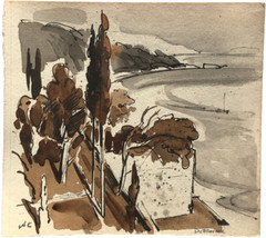 Dubrovnik Shoreline 6 1/4 x 7 Watercolor Painting-C. 1960s-Adolf Konrad