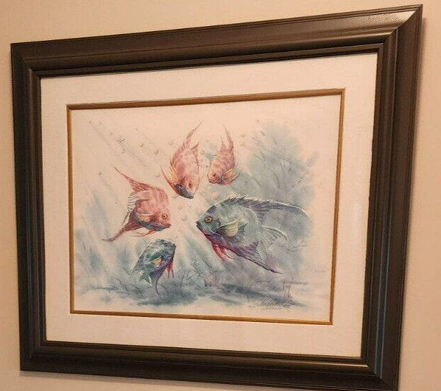Lithograph Signed Richard E Williams Watercolor Painting “Tropical Fish” 20X27