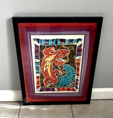 GARY FEY Lizard Medicine Dream Guardian Framed Hand Painted Silk Art SIGNED 2010