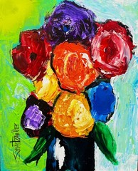 COLORFUL FLOWERS VASE FLORAL acrylic PAINTING POP ART Original SWARTZMILLER DNA