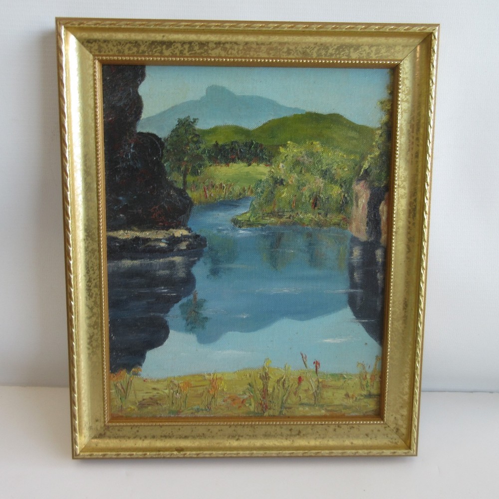 Vermont Camel’s Hump Winooski River painting Barre VT Lesley Bell 1962