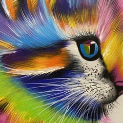 Oil Painting 20×24 rainbow cat on white background bright colors
