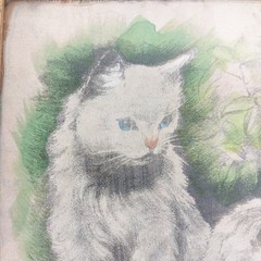 Vintage Drawing & Watercolor Painting of White Persian Cats 1930s Hungary Europe