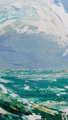 Oil original painting on canvas 10×8 inches Big wave FRAMED