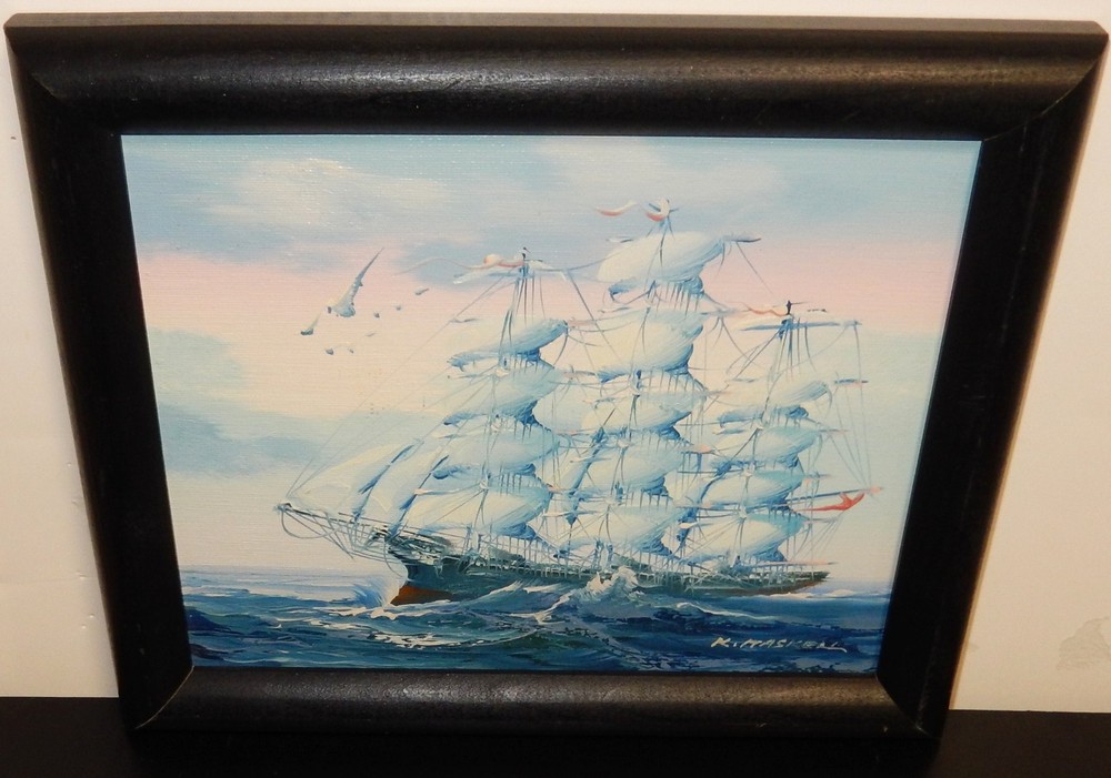 K.MASKELL SAILING SHIP ORIGINAL OIL ON BOARD PAINTING