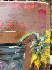 Artist Signed JO Floral Still Life Landscape Oil Painting Sunflowers Flowers Art